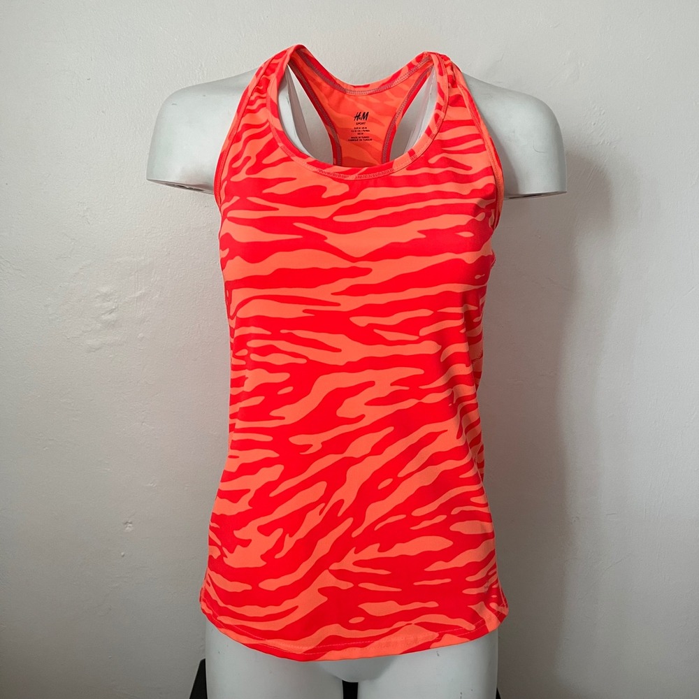 HM Sport Women Medium Neon Orange Zebra Print Racerback Activewear Tank Top